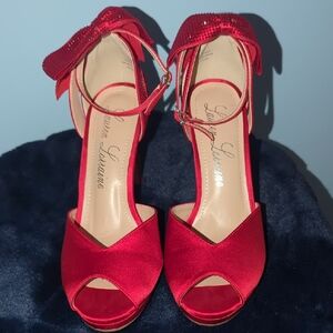 Lauren Lorraine Vibrant Red Ankle-Strap Heels